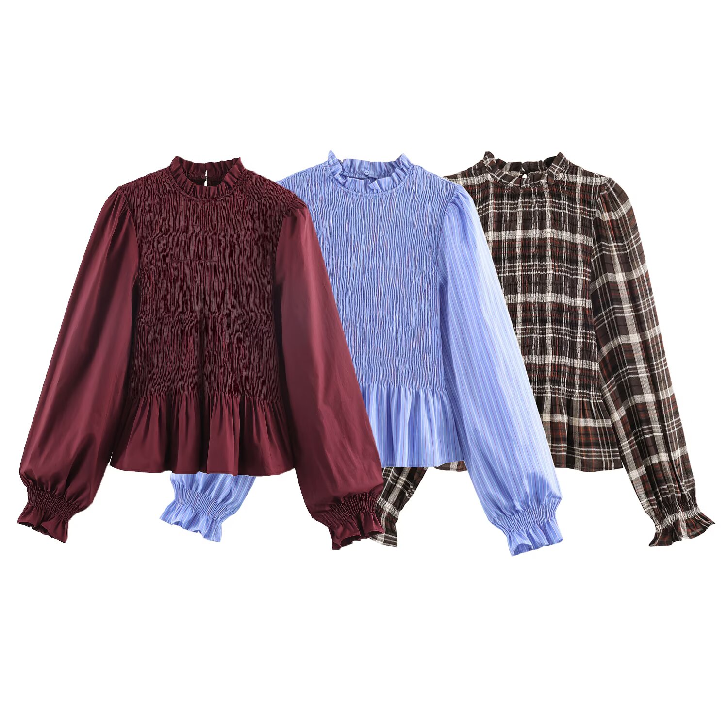 Streetwear Brand England - Brand Plaid Ruffle Blouses for Women