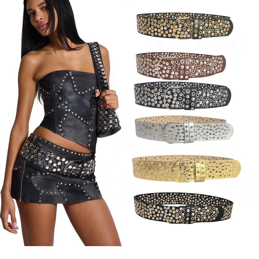 Streetwear Brand Belts - Punk Hollow Eyelet Rivet Belt Trendy