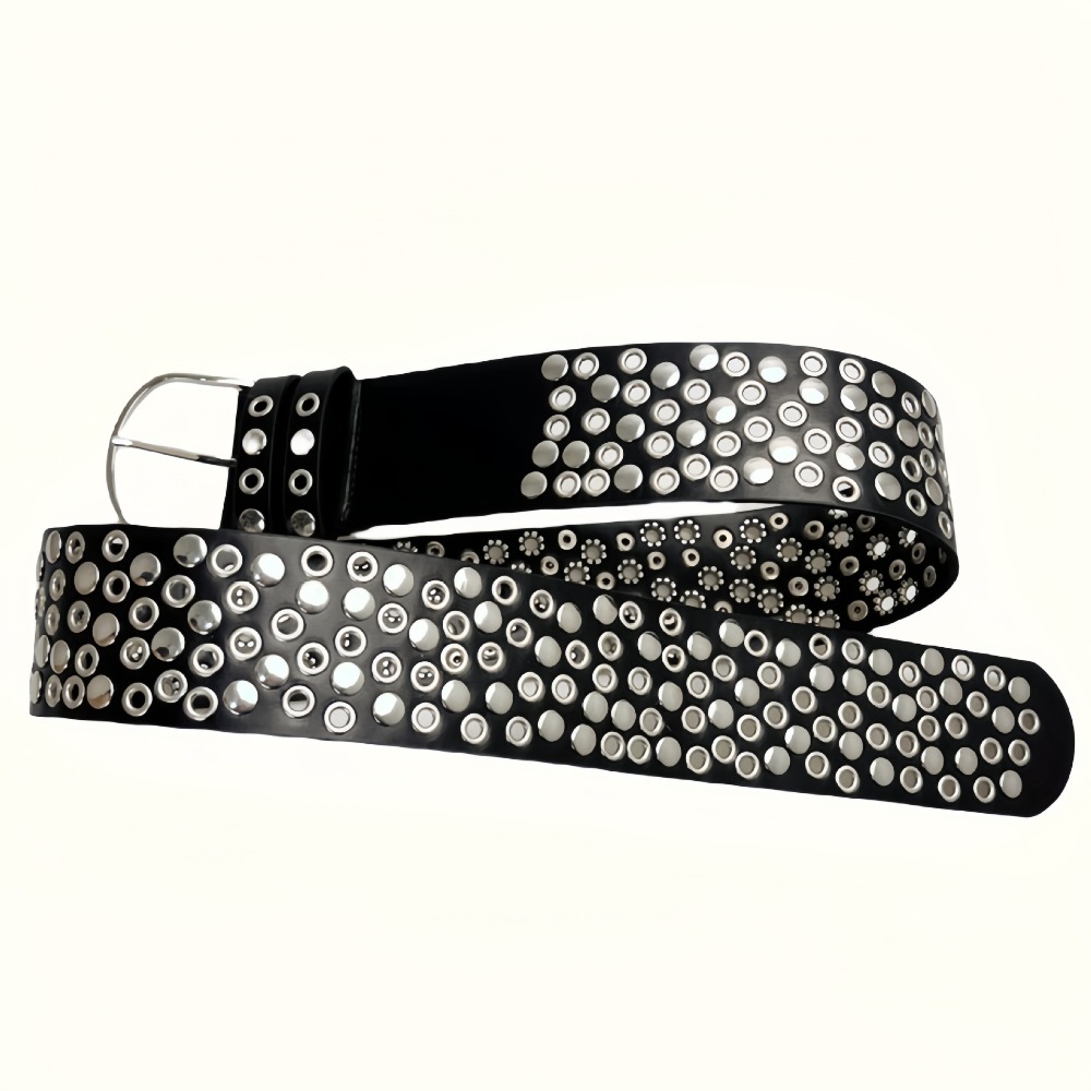 Punk Hollow Eyelet Rivet Belt  - Streetwear Brand Belts 评论和价格