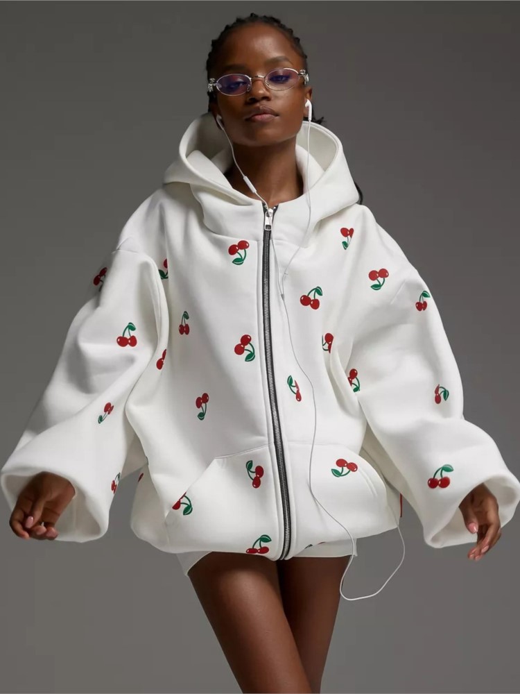 Women's Cherry Printed Sweatsh - Streetwear Brand Hoodies 评论和价格